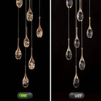 Setya Long Drop Crystal Chandelier for high ceiling staircase and foyer lighting