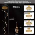 Setya Long Drop Crystal Chandelier for high ceiling staircase and foyer lighting