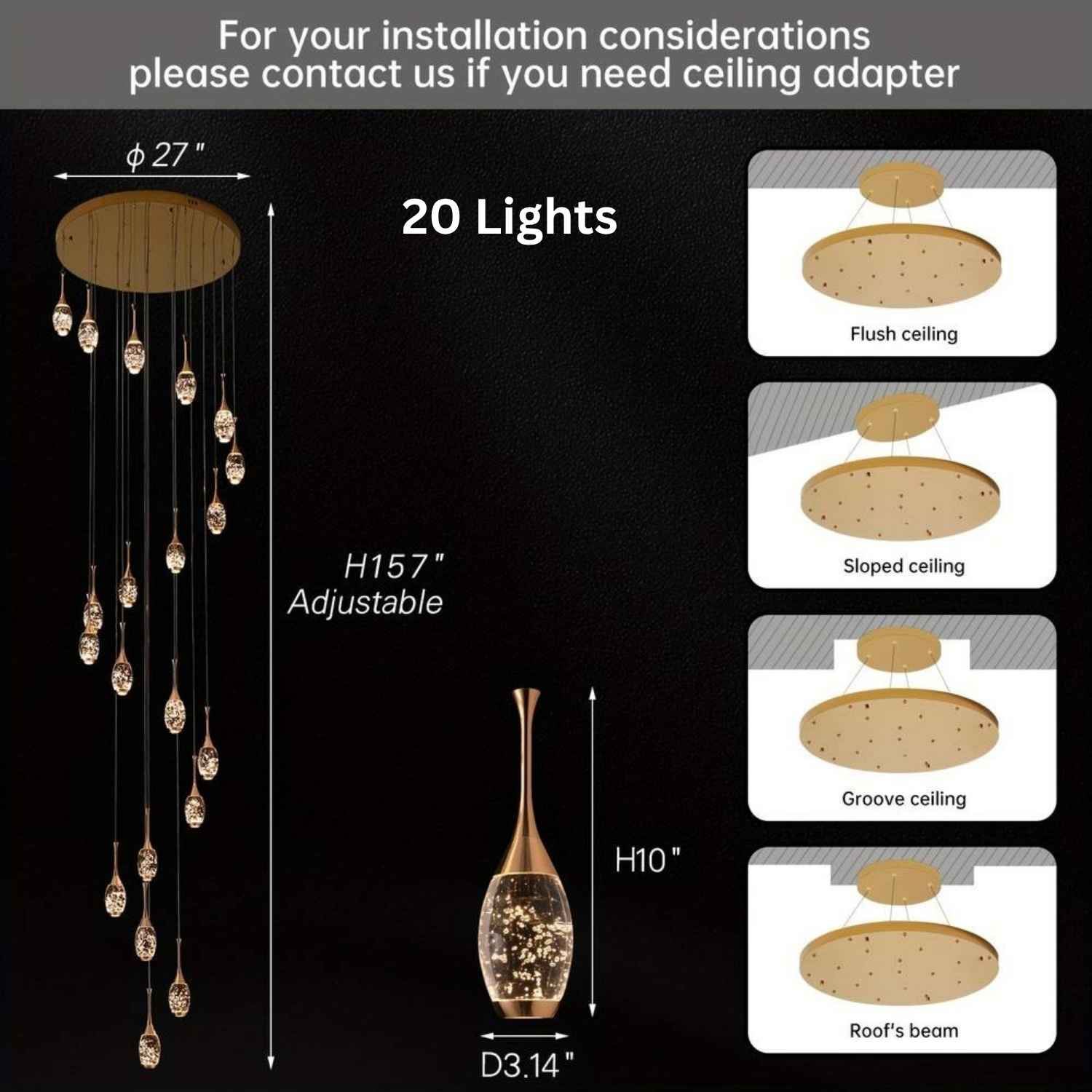 Setya Long Drop Crystal Chandelier for high ceiling staircase and foyer lighting