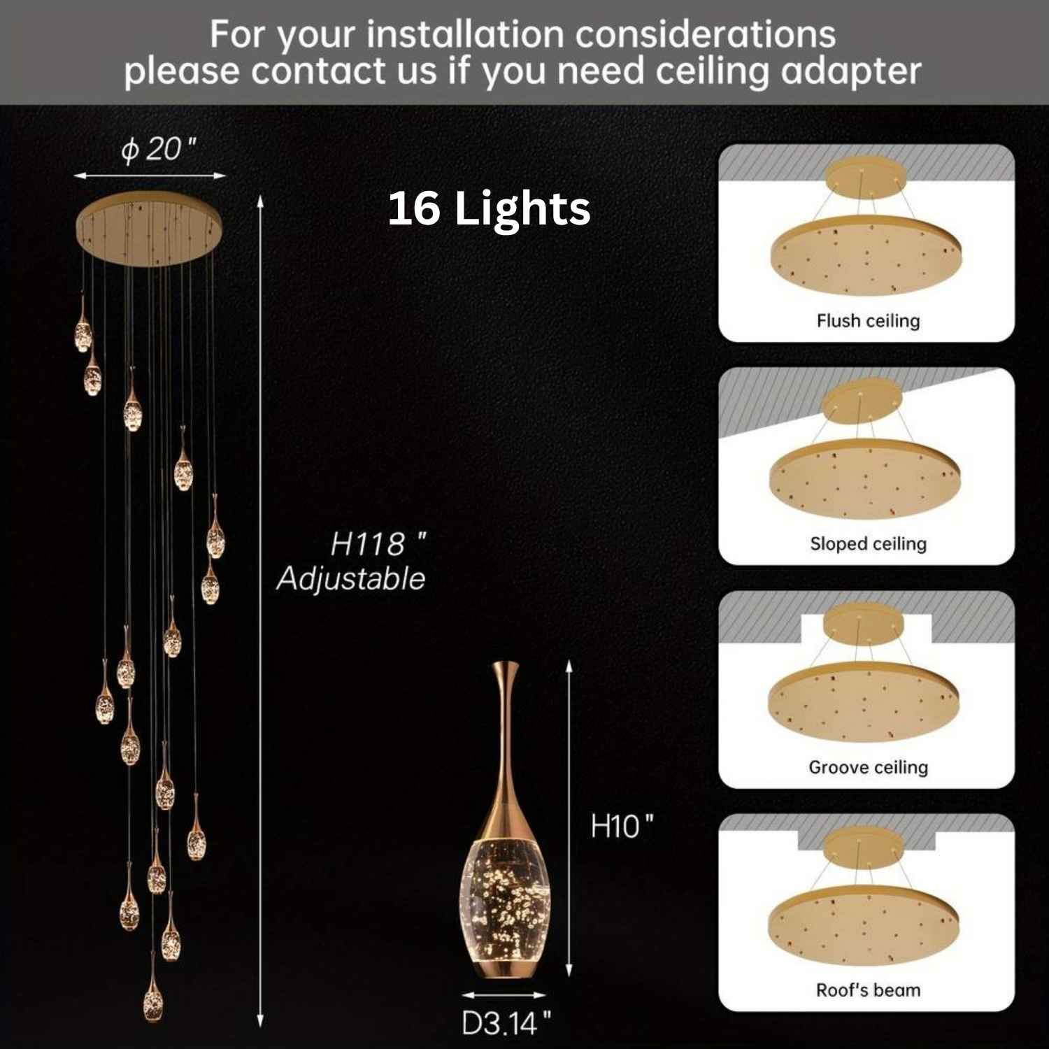 Setya Long Drop Crystal Chandelier for high ceiling staircase and foyer lighting