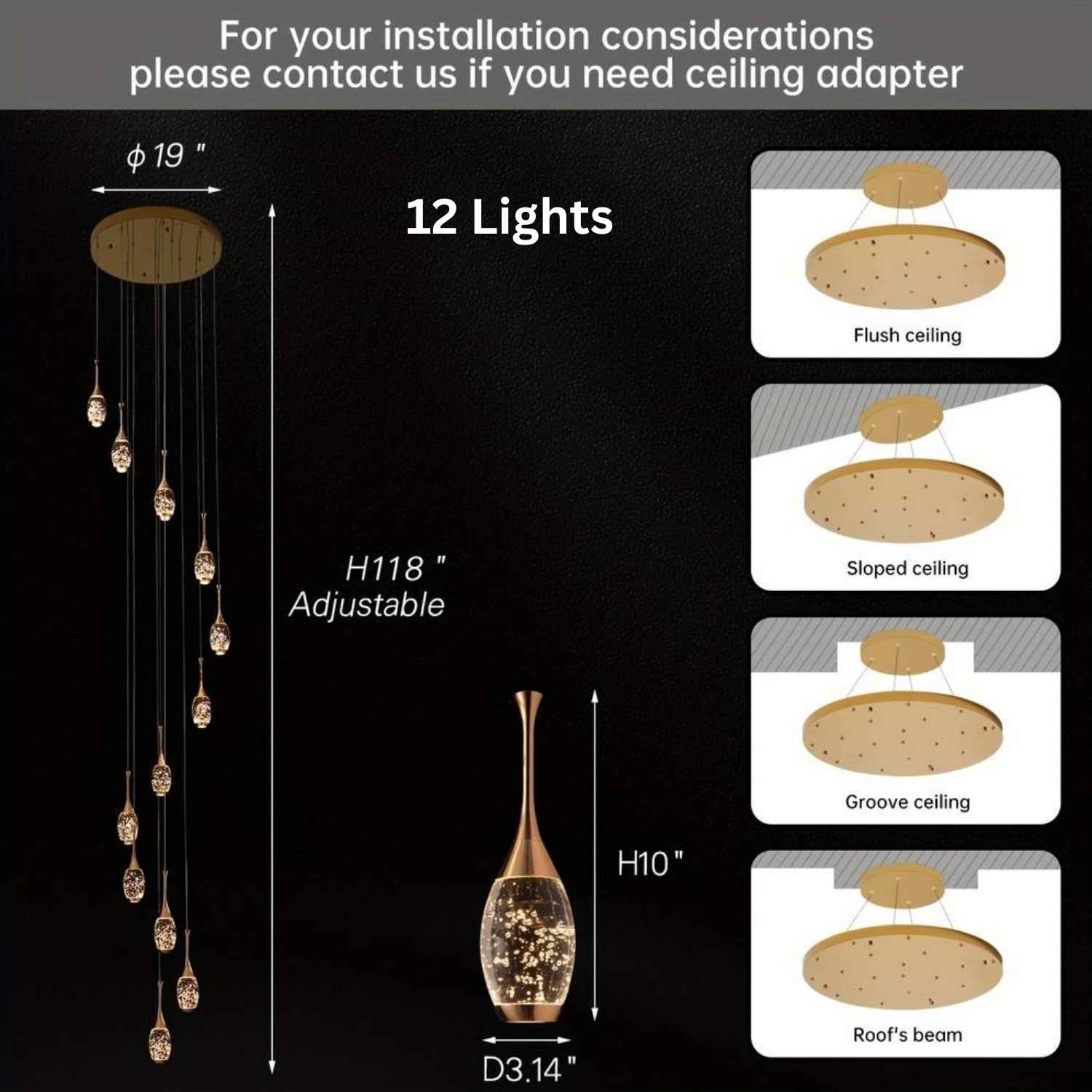 Setya Long Drop Crystal Chandelier for high ceiling staircase and foyer lighting