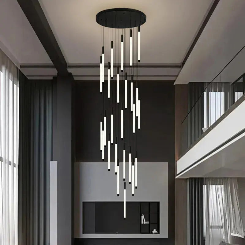 Atia Modern Long Chandelier For Staircase Black/Gold/Silver for high ceiling staircase and foyer lighting