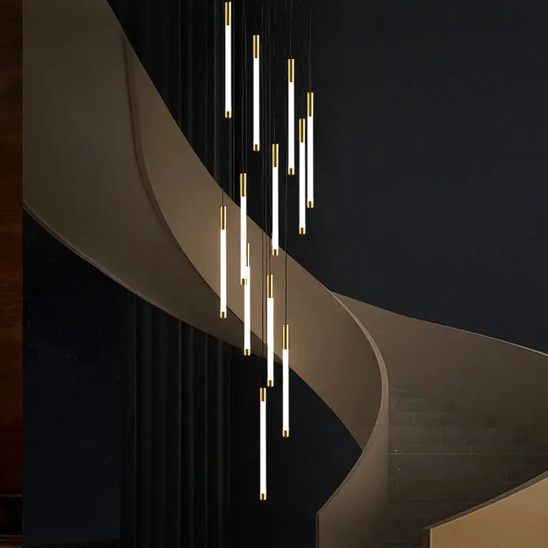 Atia Modern Long Chandelier For Staircase Black/Gold/Silver for high ceiling staircase and foyer lighting