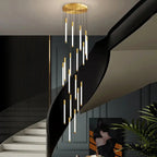 Atia Modern Long Chandelier For Staircase Black/Gold/Silver for high ceiling staircase and foyer lighting