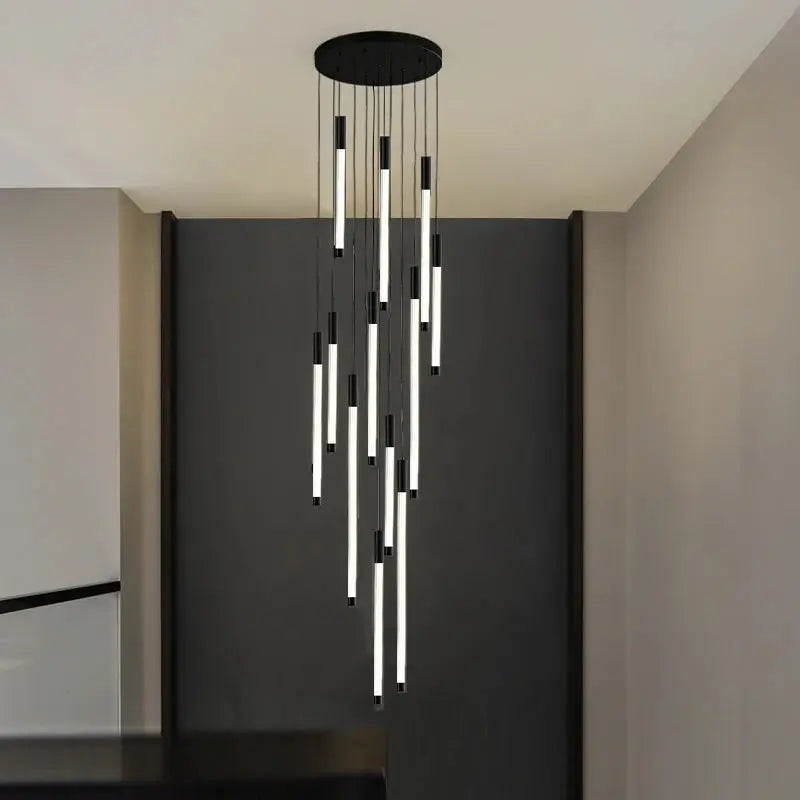 Atia Modern Long Chandelier For Staircase Black/Gold/Silver for high ceiling staircase and foyer lighting