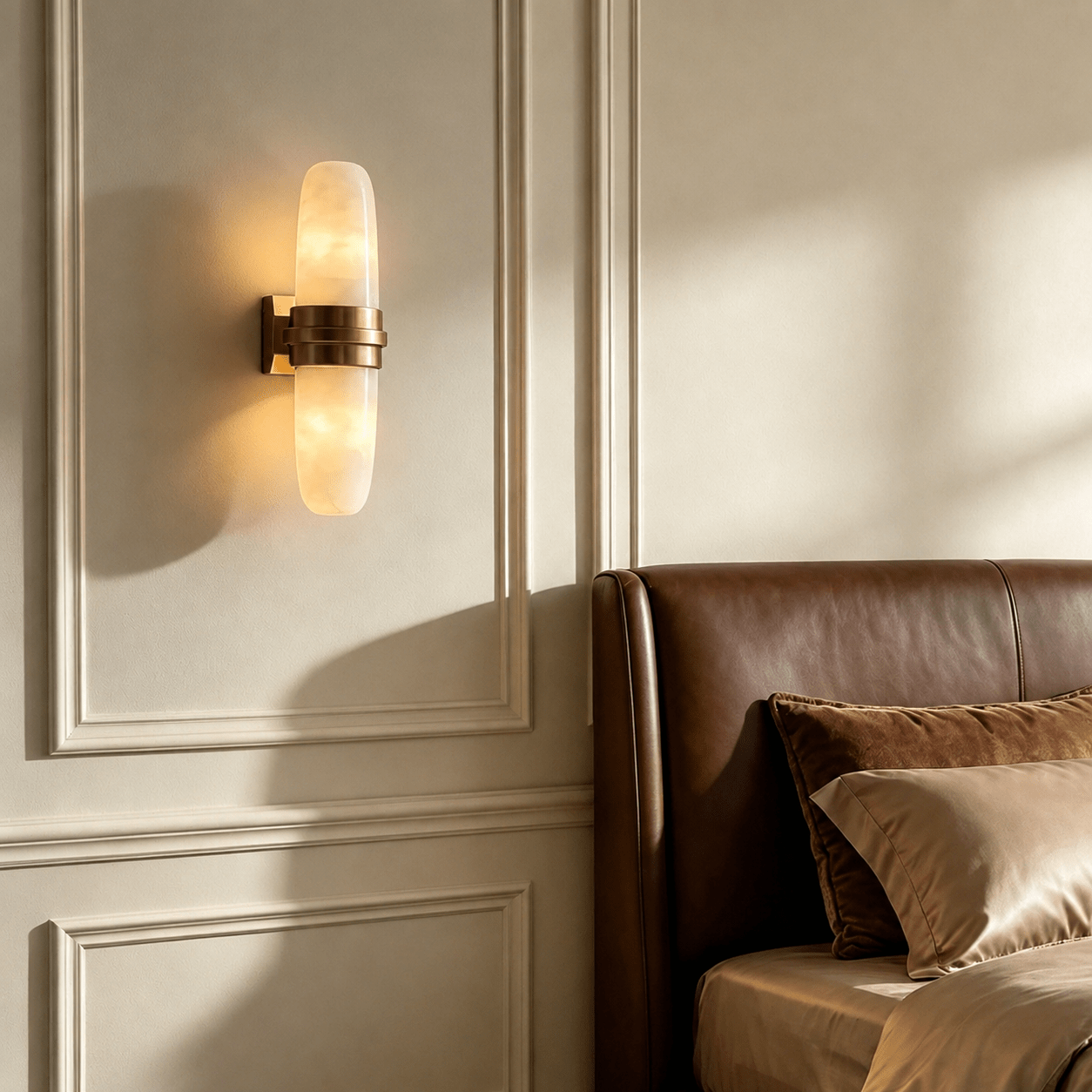 Slim Alabaster Vertical Tube Wall Sconce by Bling Lighting Studio