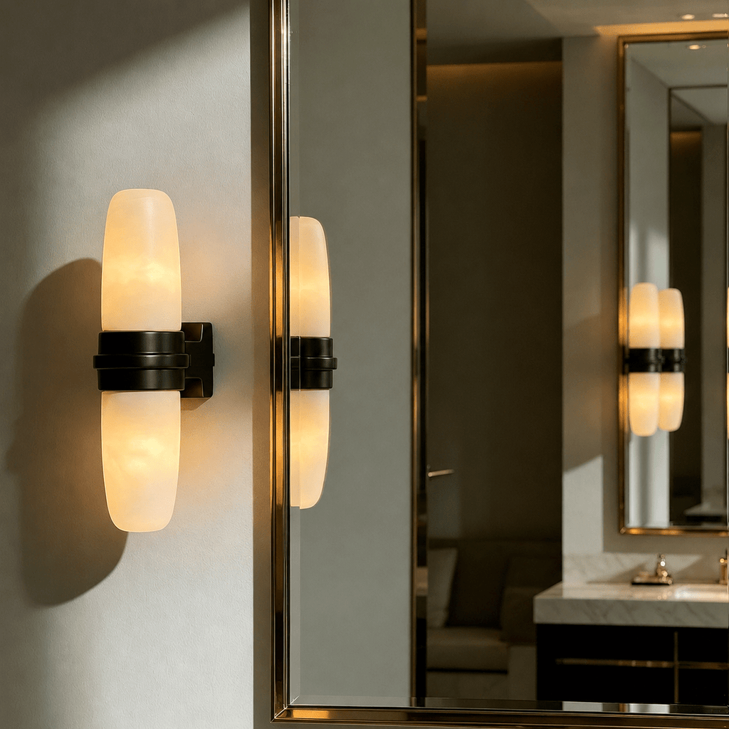 Slim Alabaster Vertical Tube Wall Sconce by Bling Lighting Studio