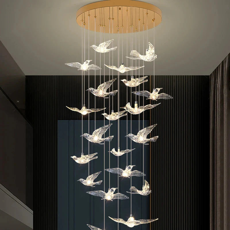 Bird Spiral Long Led Chandelier for Staircase and Foyer for high ceiling staircase and foyer lighting