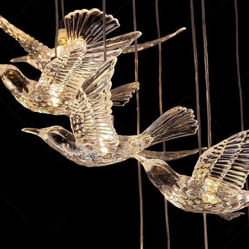 Bird Spiral Long Led Chandelier for Staircase and Foyer for high ceiling staircase and foyer lighting