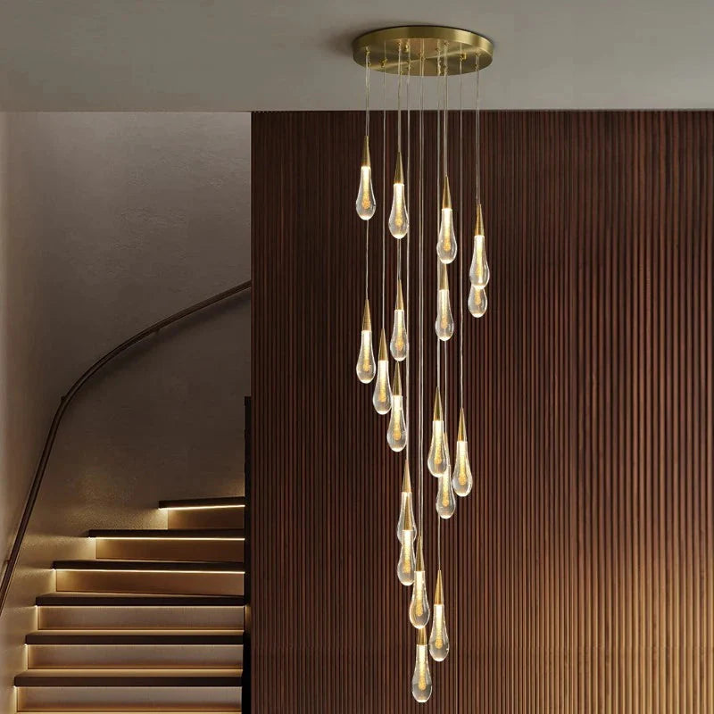 Spiral Raindrop Staircase Ceiling Lighting for high ceiling staircase and foyer lighting