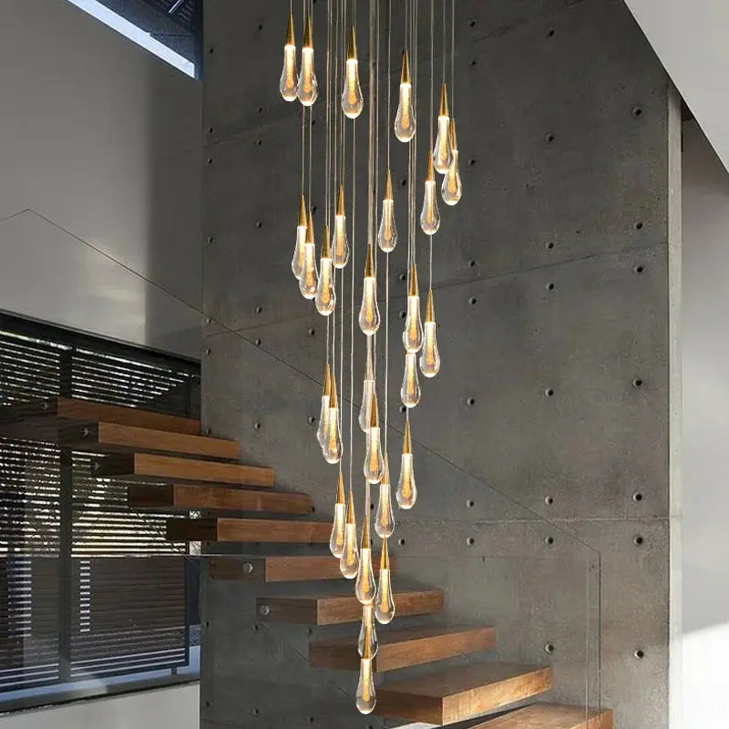 Spiral Raindrop Staircase Ceiling Lighting for high ceiling staircase and foyer lighting