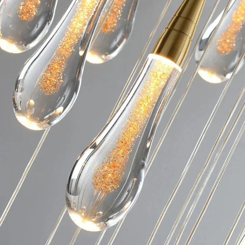 Spiral Raindrop Staircase Ceiling Lighting for high ceiling staircase and foyer lighting