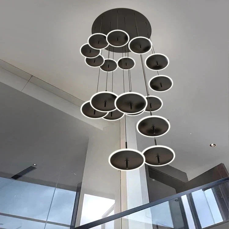 Spiral Round Scandinavian Chandelier for Staircase for high ceiling staircase and foyer lighting