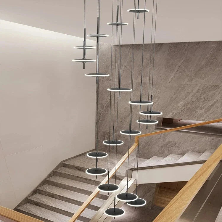 Spiral Round Scandinavian Chandelier for Staircase for high ceiling staircase and foyer lighting