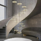 Spiral Round Scandinavian Chandelier for Staircase for high ceiling staircase and foyer lighting