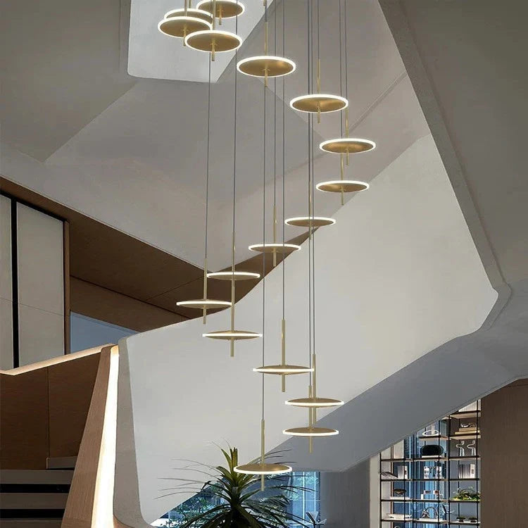 Spiral Round Scandinavian Chandelier for Staircase for high ceiling staircase and foyer lighting