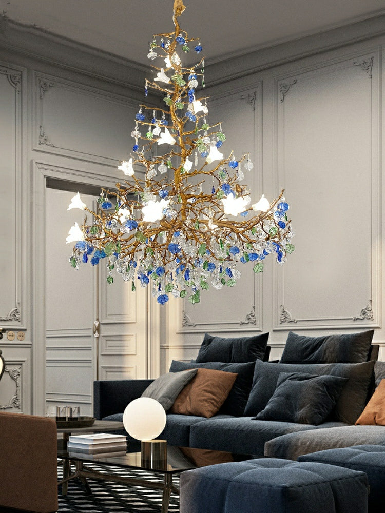 Mila Flower Crystal Branch Chandelier chandelier in a tall interior