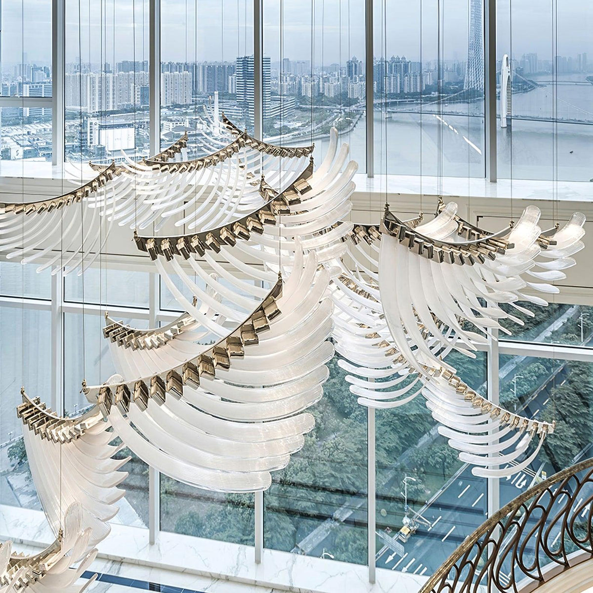 Tiered Palmette Chandelier chandelier in a tall interior