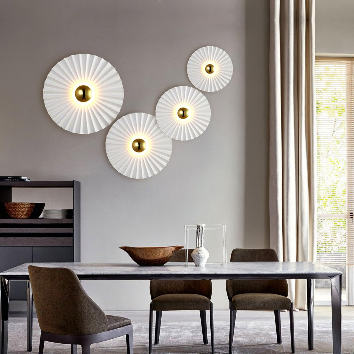 Tinsley Flush Wall Lamp chandelier in a tall interior