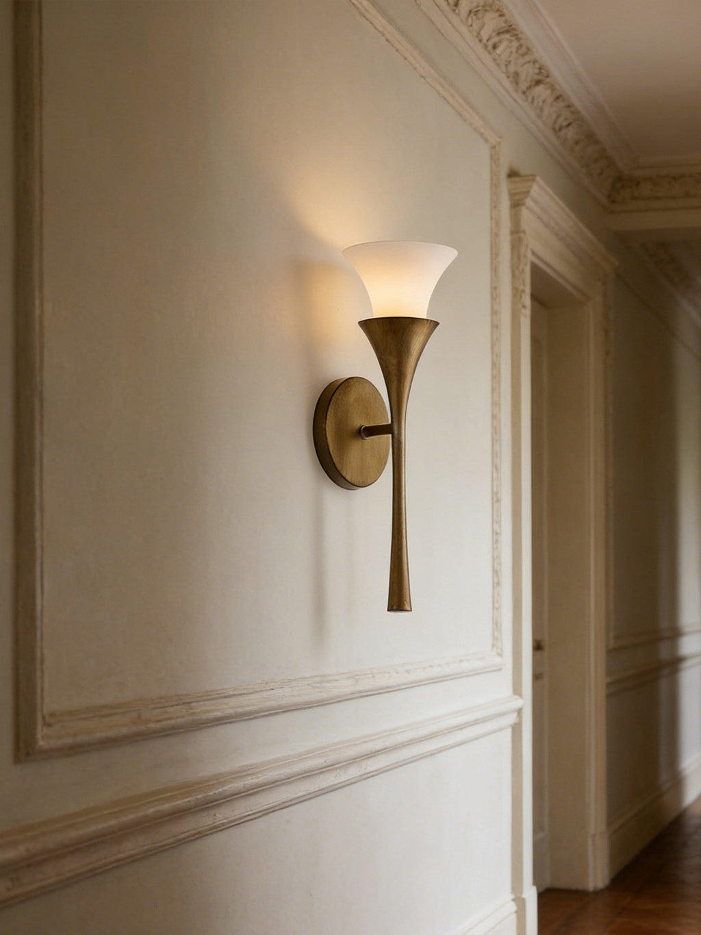 Antique Brass Double Cone Glass Wall Sconce by Bling Lighting Studio