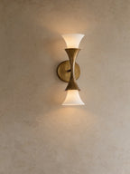 Antique Brass Double Cone Glass Wall Sconce by Bling Lighting Studio