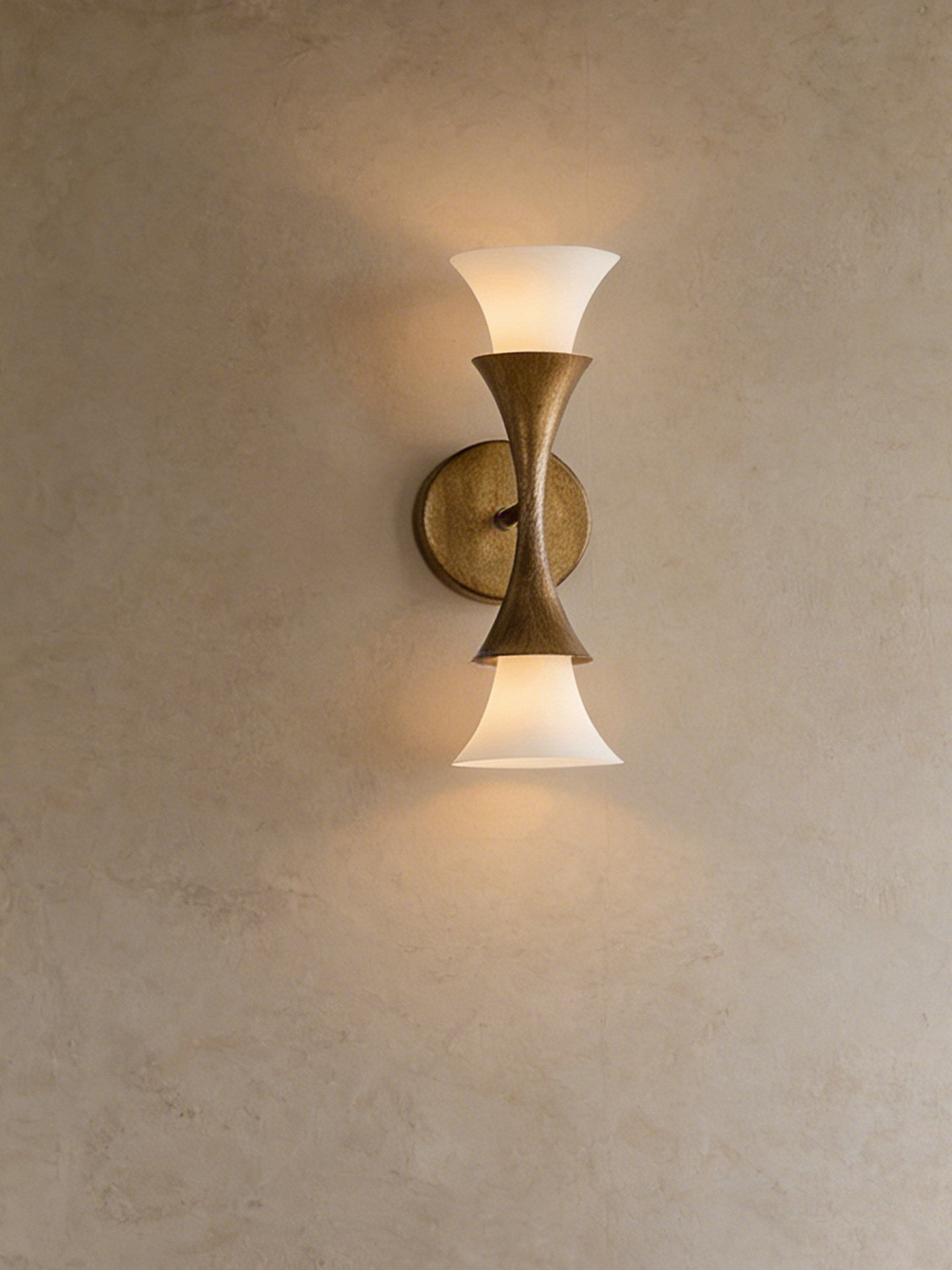 Antique Brass Double Cone Glass Wall Sconce by Bling Lighting Studio