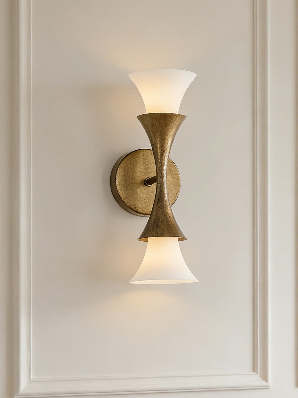 Antique Brass Double Cone Glass Wall Sconce by Bling Lighting Studio