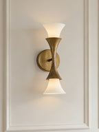 Antique Brass Double Cone Glass Wall Sconce by Bling Lighting Studio