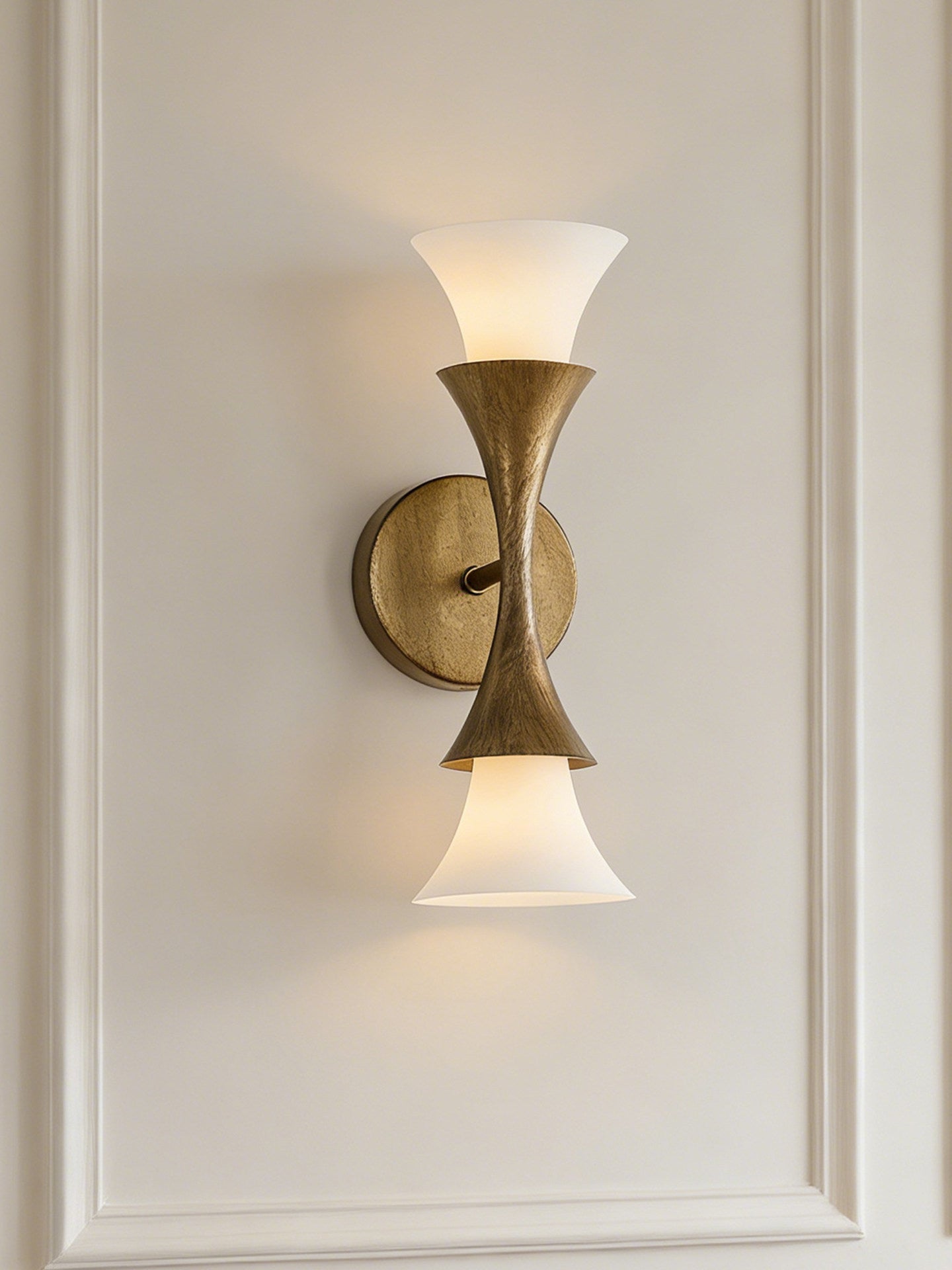 Antique Brass Double Cone Glass Wall Sconce by Bling Lighting Studio