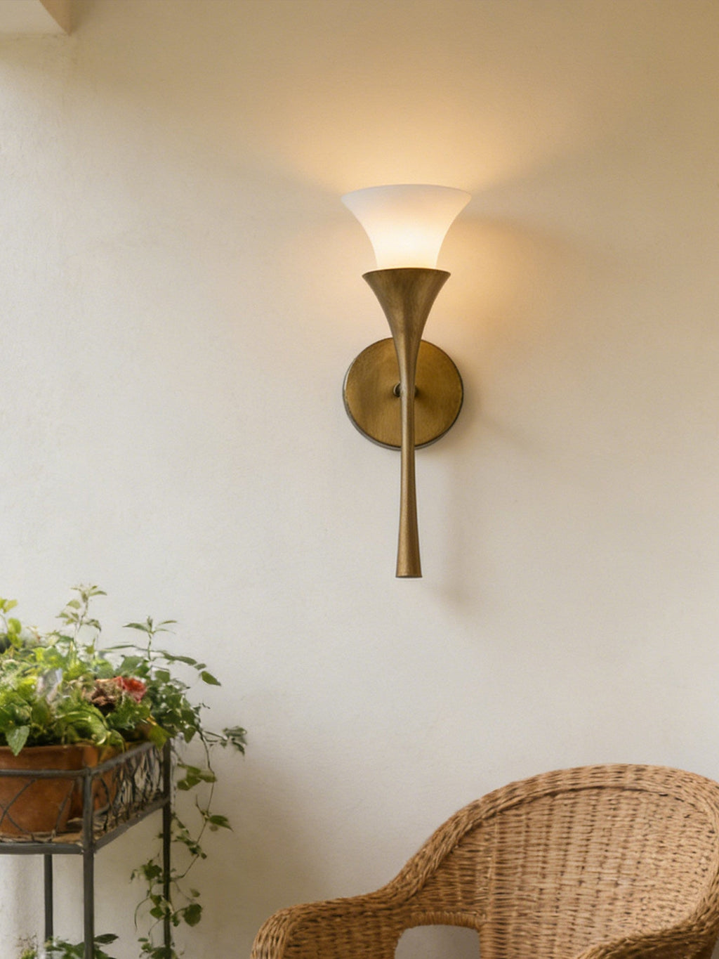 Antique Brass Double Cone Glass Wall Sconce by Bling Lighting Studio