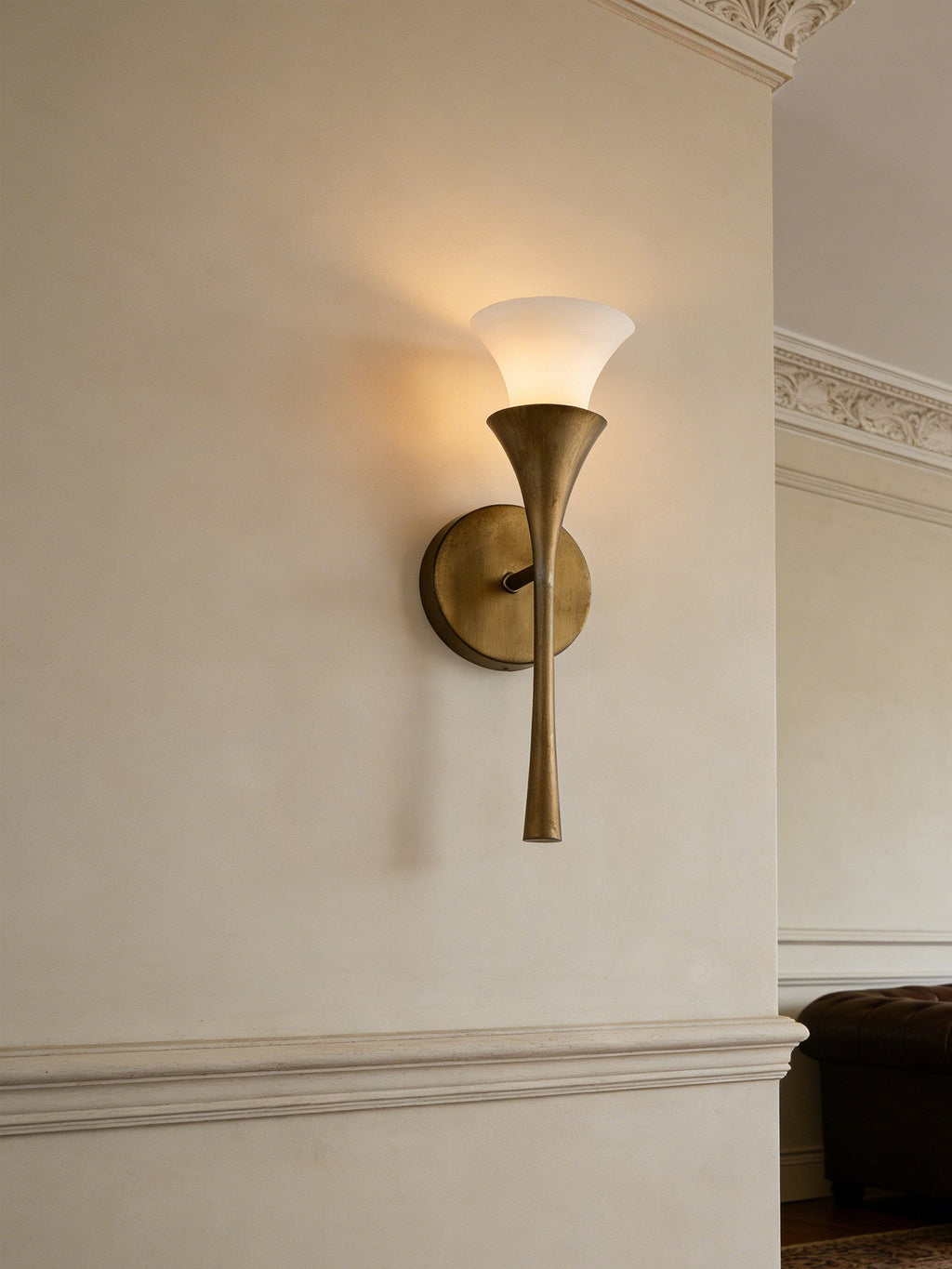 Antique Brass Double Cone Glass Wall Sconce by Bling Lighting Studio