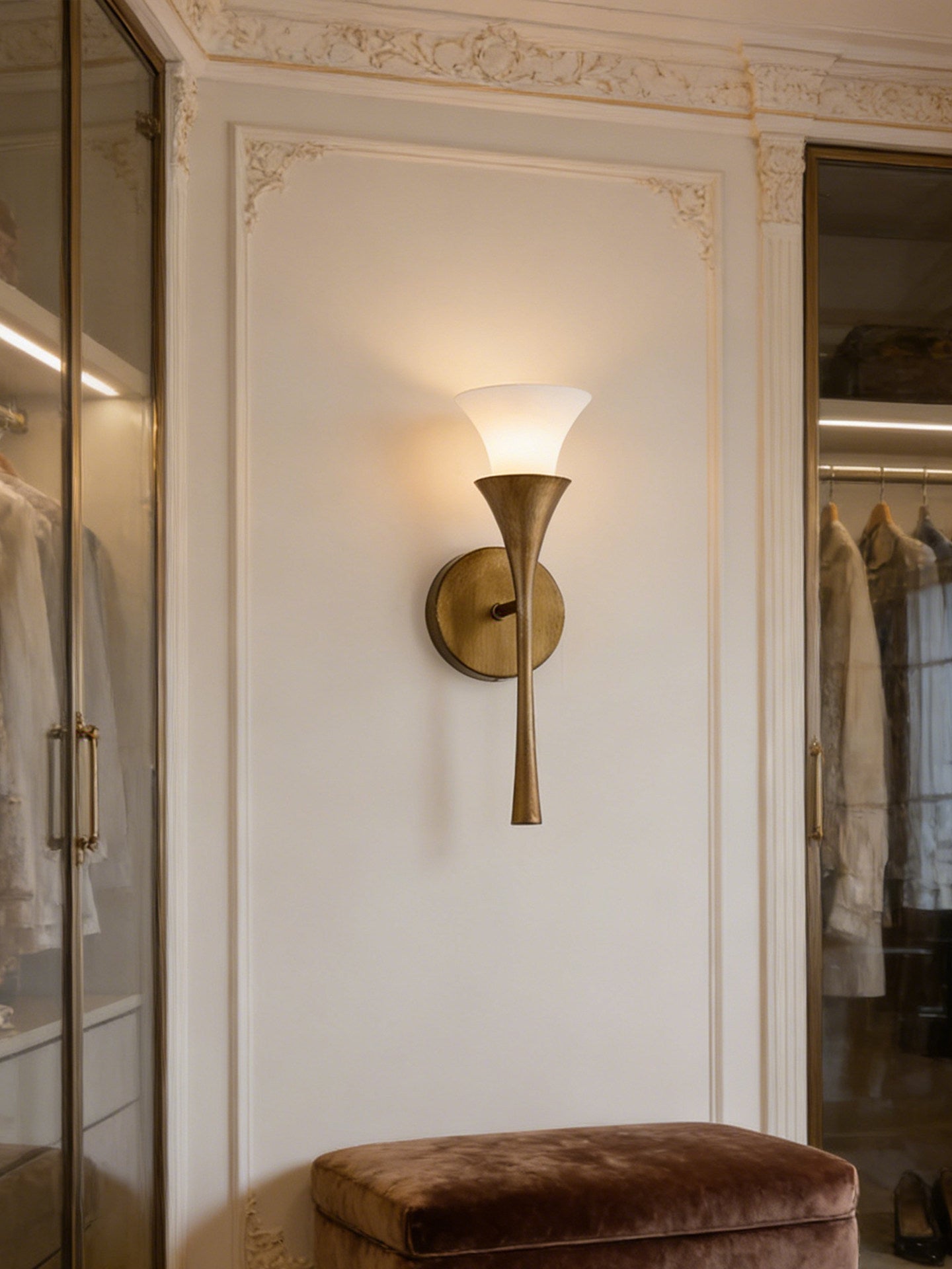 Antique Brass Double Cone Glass Wall Sconce by Bling Lighting Studio