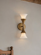 Antique Brass Double Cone Glass Wall Sconce by Bling Lighting Studio