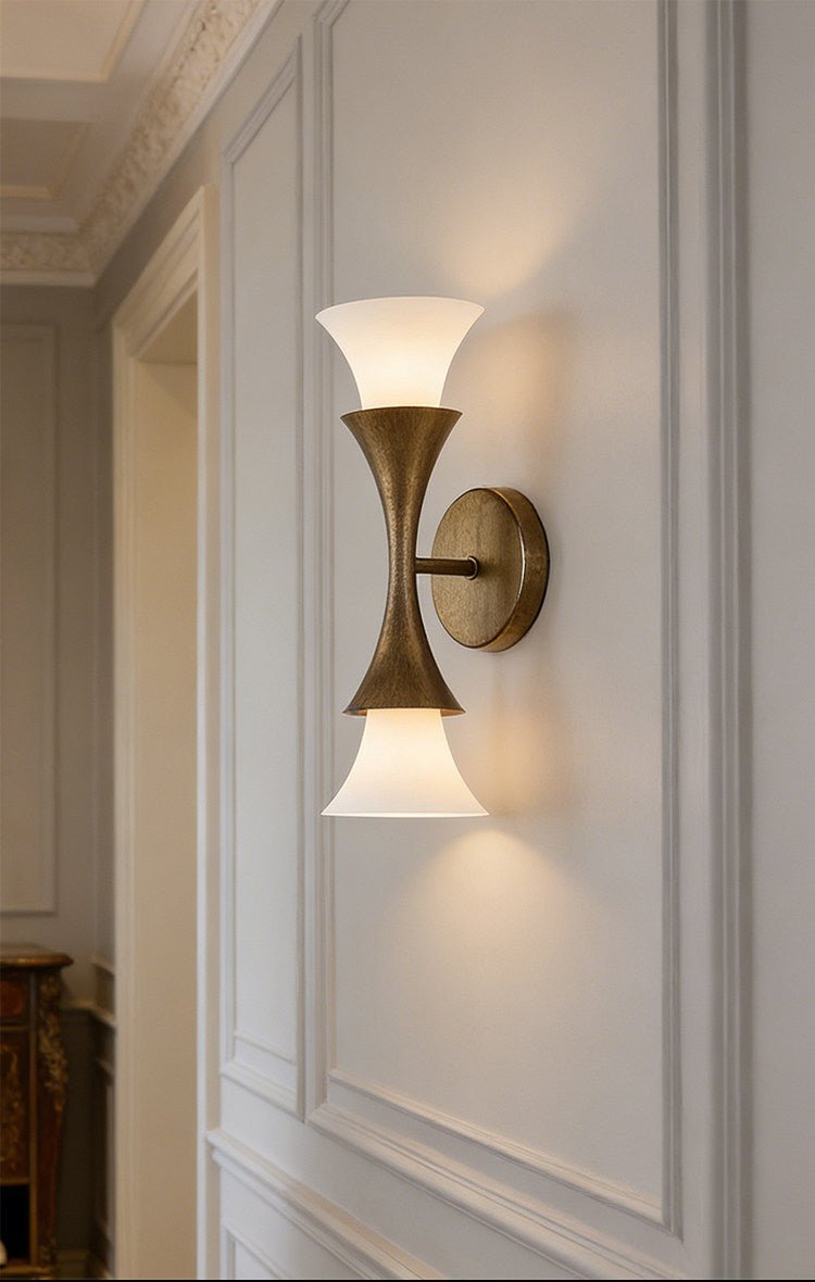 Antique Brass Double Cone Glass Wall Sconce by Bling Lighting Studio