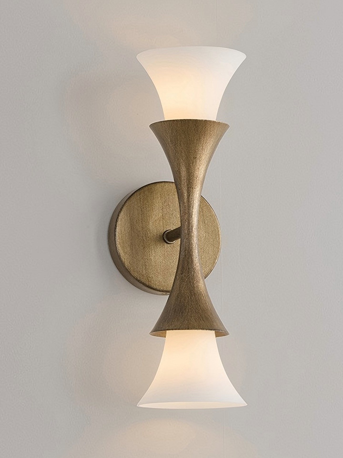 Antique Brass Double Cone Glass Wall Sconce by Bling Lighting Studio