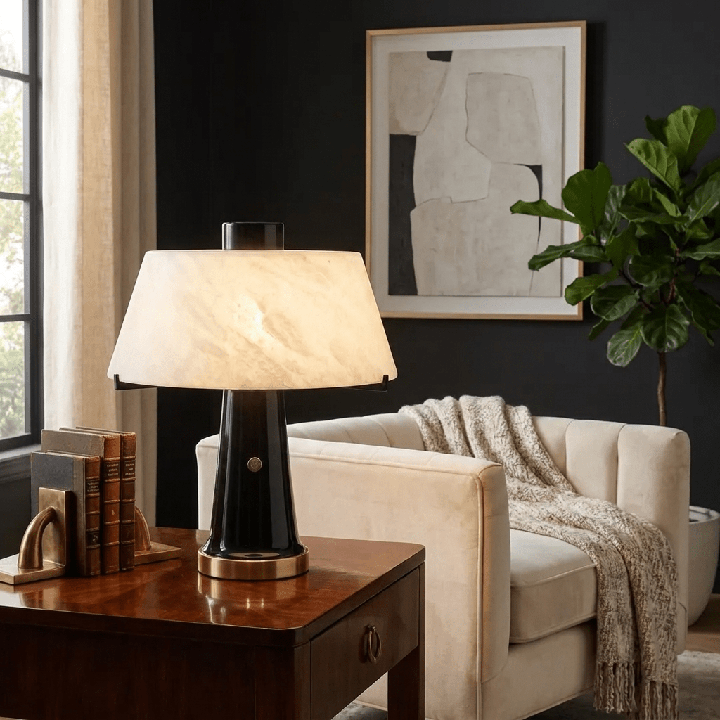 Trapezia Alabaster Desk Lamp by Bling Lighting Studio