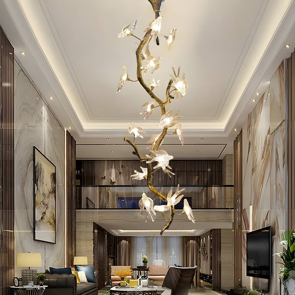Trevi Brass Tree Branch Staircase Chandelier for high ceiling staircase and foyer lighting