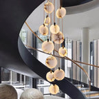 Tuya Marble Large Hanging Stairwell Lighting Chandelier for high ceiling staircase and foyer lighting