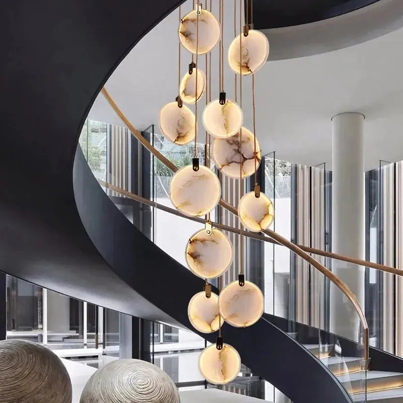 Tuya Marble Large Hanging Stairwell Lighting Chandelier for high ceiling staircase and foyer lighting
