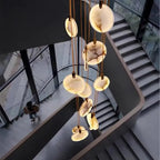 Tuya Marble Large Hanging Stairwell Lighting Chandelier for high ceiling staircase and foyer lighting