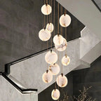 Tuya Marble Large Hanging Stairwell Lighting Chandelier for high ceiling staircase and foyer lighting