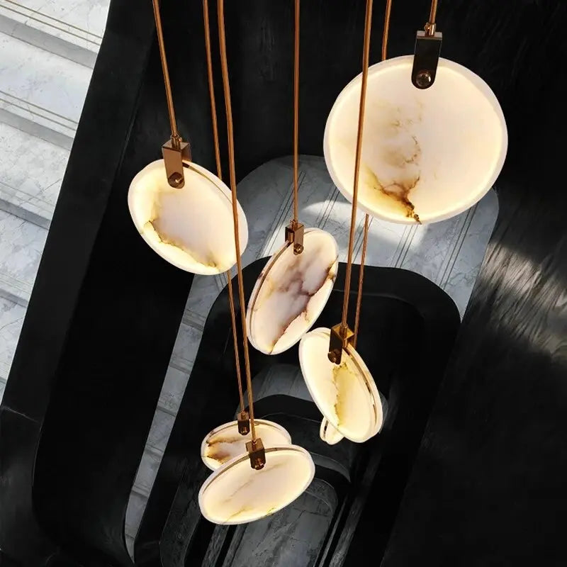Tuya Marble Large Hanging Stairwell Lighting Chandelier for high ceiling staircase and foyer lighting