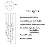 Tuya Marble Large Hanging Stairwell Lighting Chandelier for high ceiling staircase and foyer lighting
