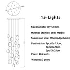 Tuya Marble Large Hanging Stairwell Lighting Chandelier for high ceiling staircase and foyer lighting