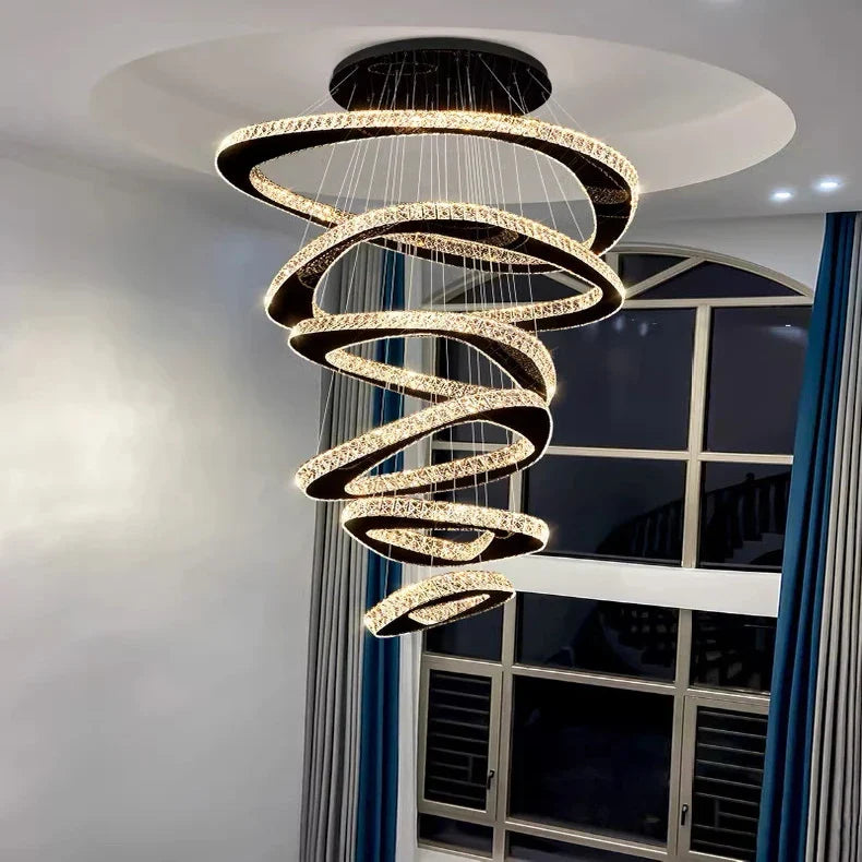 Twisted Ring Led Light Chandelier for High Ceiling for high ceiling staircase and foyer lighting