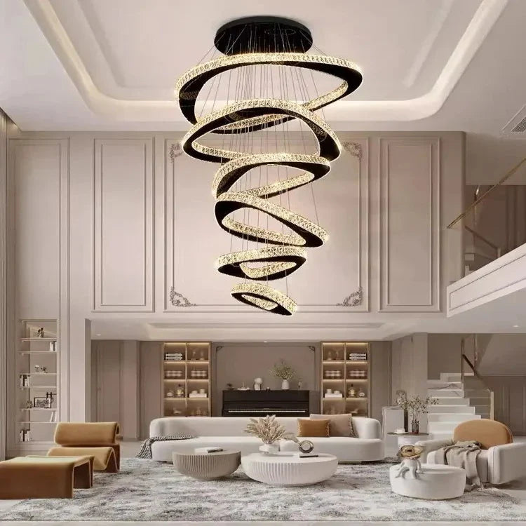 Twisted Ring Led Light Chandelier for High Ceiling for high ceiling staircase and foyer lighting