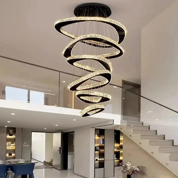Twisted Ring Led Light Chandelier for High Ceiling for high ceiling staircase and foyer lighting
