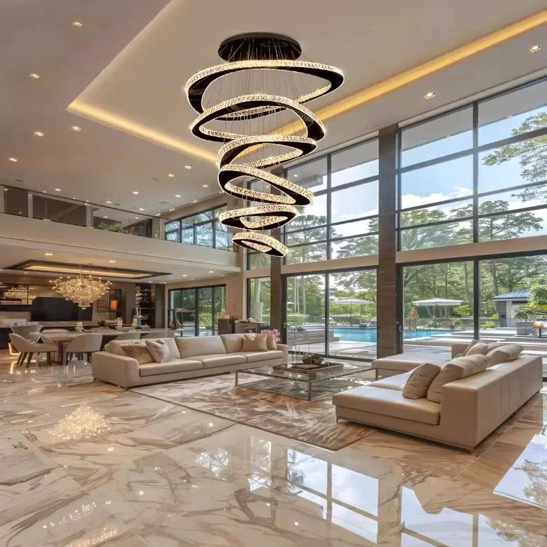 Twisted Ring Led Light Chandelier for High Ceiling for high ceiling staircase and foyer lighting