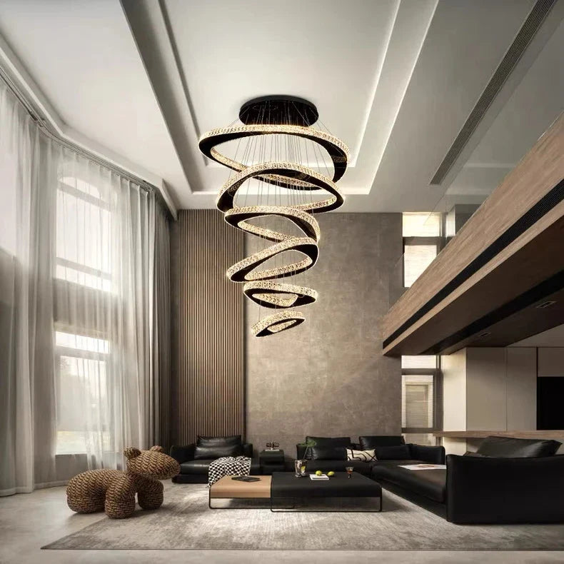 Twisted Ring Led Light Chandelier for High Ceiling for high ceiling staircase and foyer lighting