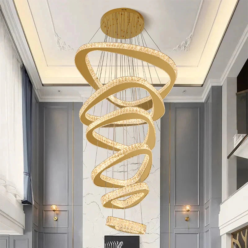 Twisted Ring Led Light Chandelier for High Ceiling for high ceiling staircase and foyer lighting